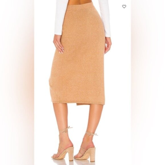 Free People Skyline Front Slit Rib Midi Skirt Stretch‎ Beige Medium - Picture 3 of 8